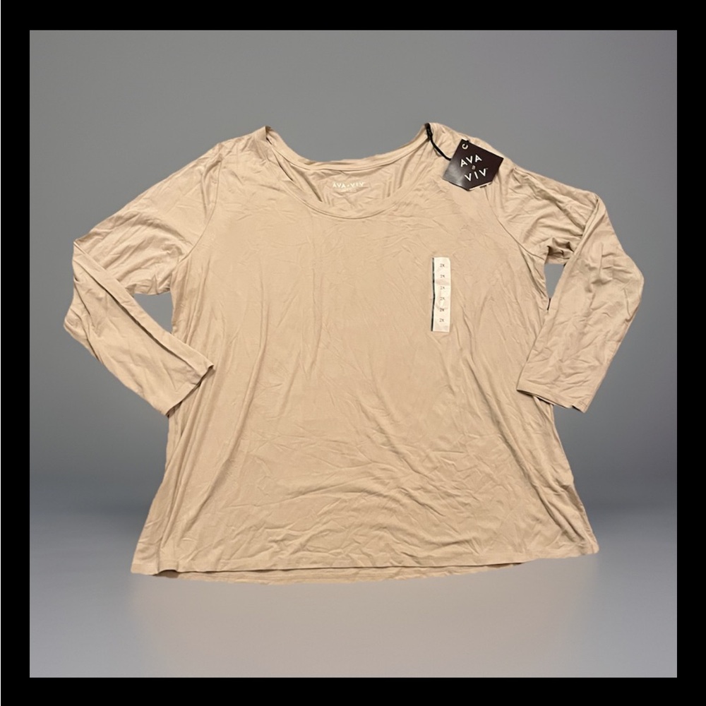 Ava & Viv Light Tan Long Sleeve Rayon Super Soft Plus Sz Scoop Neck Blouse NWT